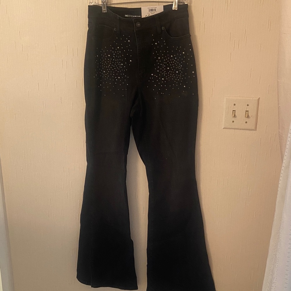 INC International Concepts Black Studded Flare Jeans